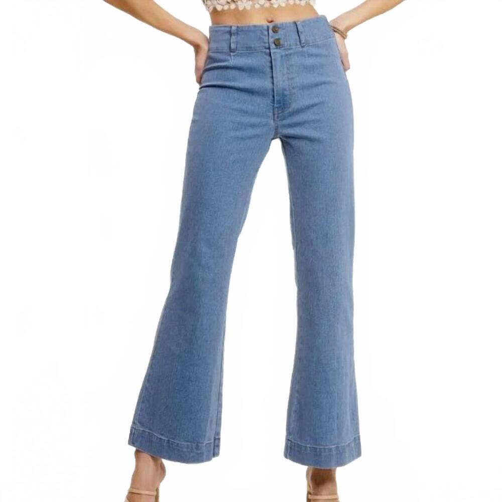 NEW LA MIEL high waist wide leg stretch denim jeans in blue